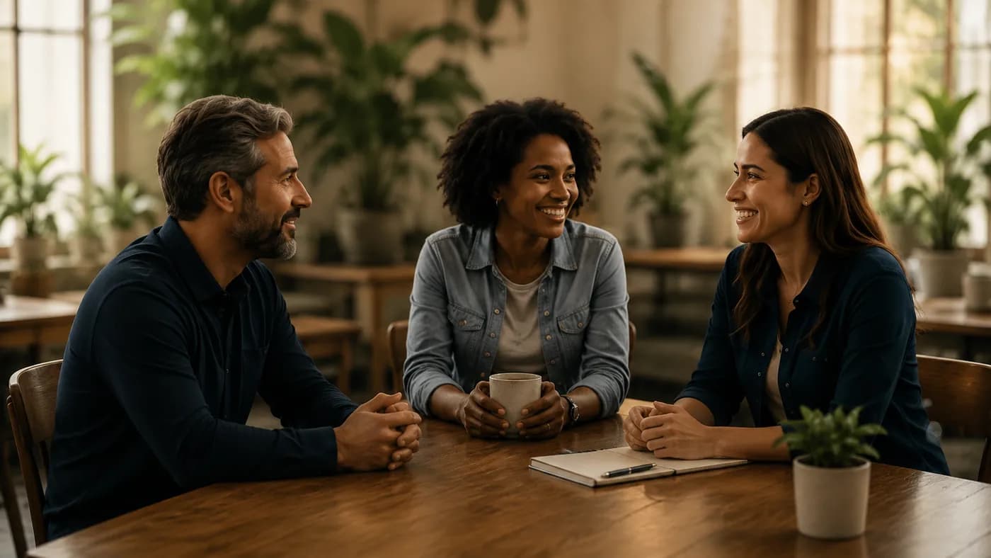 A small group sharing stories together.